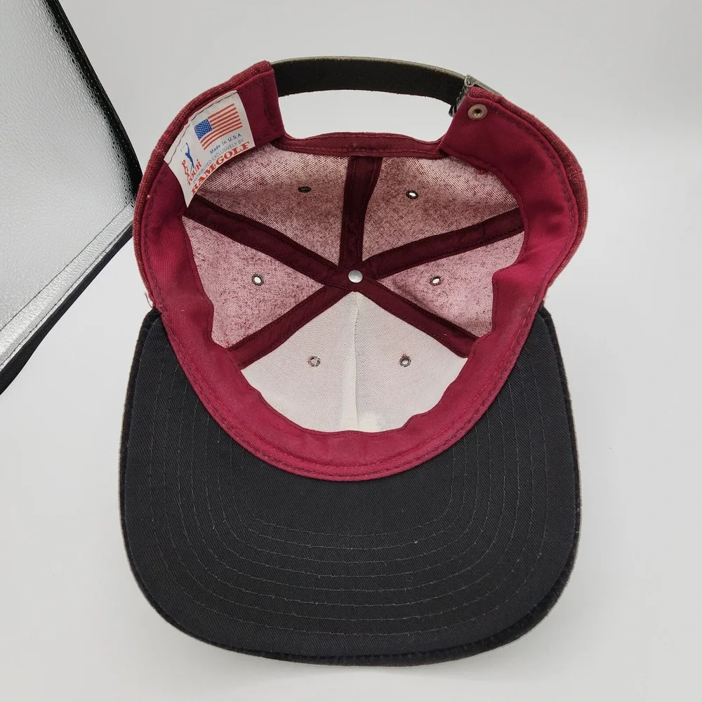 Vintage Ram Golf PGA Tour Hat Adjustable Strap Red Black Velvet Bill Made in USA